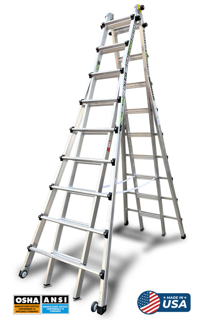 Euro SnapLock Made in USA Alta MTX-17 - A-FRAME -9 ft to 17 ft Aluminium Multipurpose ladder - Extra Heavy Duty - Snap Locking - Wheel Kit - Palm buttons