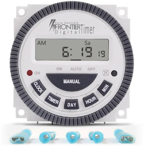 Euro Controls TM619-2 30 Amps - 5 Pins - Taiwan Technology - AC 250 Volt - High Quality Digital Programmable Timer - 1 Changeover - 18 Programs - Replaceable battery