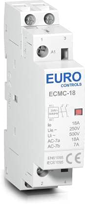 EuroControls Euro Modular Power Contactor ECMC Series - Volts 230 AC - Copper coil heavy duty - Low switching noise - Din mounting compact size - fits in MCB Distribution box (18A 2NO 2Pole 230v)