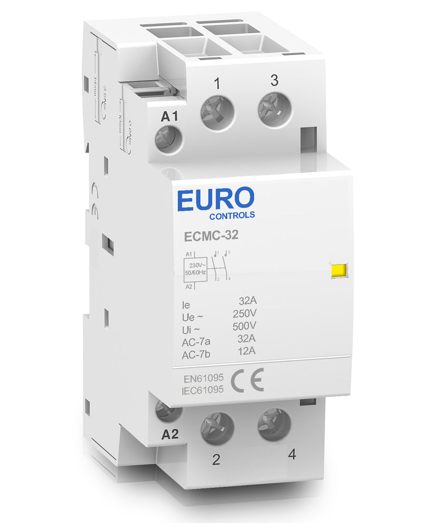 Euro Modular Power Contactor 32 A 2NO ECMC Series - Volts 230 AC - Copper coil heavy duty - Low switching noise - Din mounting compact size - fits in MCB Distribution box