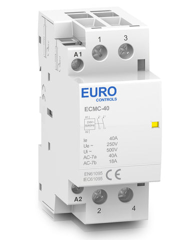 Euro Modular Power Contactor 40 A 2NO ECMC Series - Volts 230 AC - Copper coil heavy duty - Low switching noise - Din mounting compact size - fits in MCB Distribution box