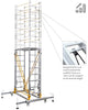 Euro Skymaster Scaffolding ladder 14 ft to 22ft - Made in USA - Ultra Portable - Reach 28 ft - Blaze fit in 15 mins - lockable wheels - height adjustable by just the pull of rope - worlds most portable & compact scaffold system