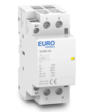 Euro Modular Power Contactor Silver Line 63 A 2NO ECMC Series - Volts 230 AC - Copper coil heavy duty - Low switching noise - Din mounting compact size - fits in MCB Distribution box