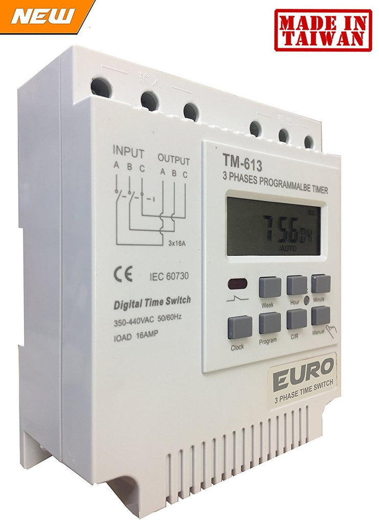 Euro DIN Digital Timer Three phase programmable Controller Switch TM-613 - Rechargeable battery - 350-440 VAC