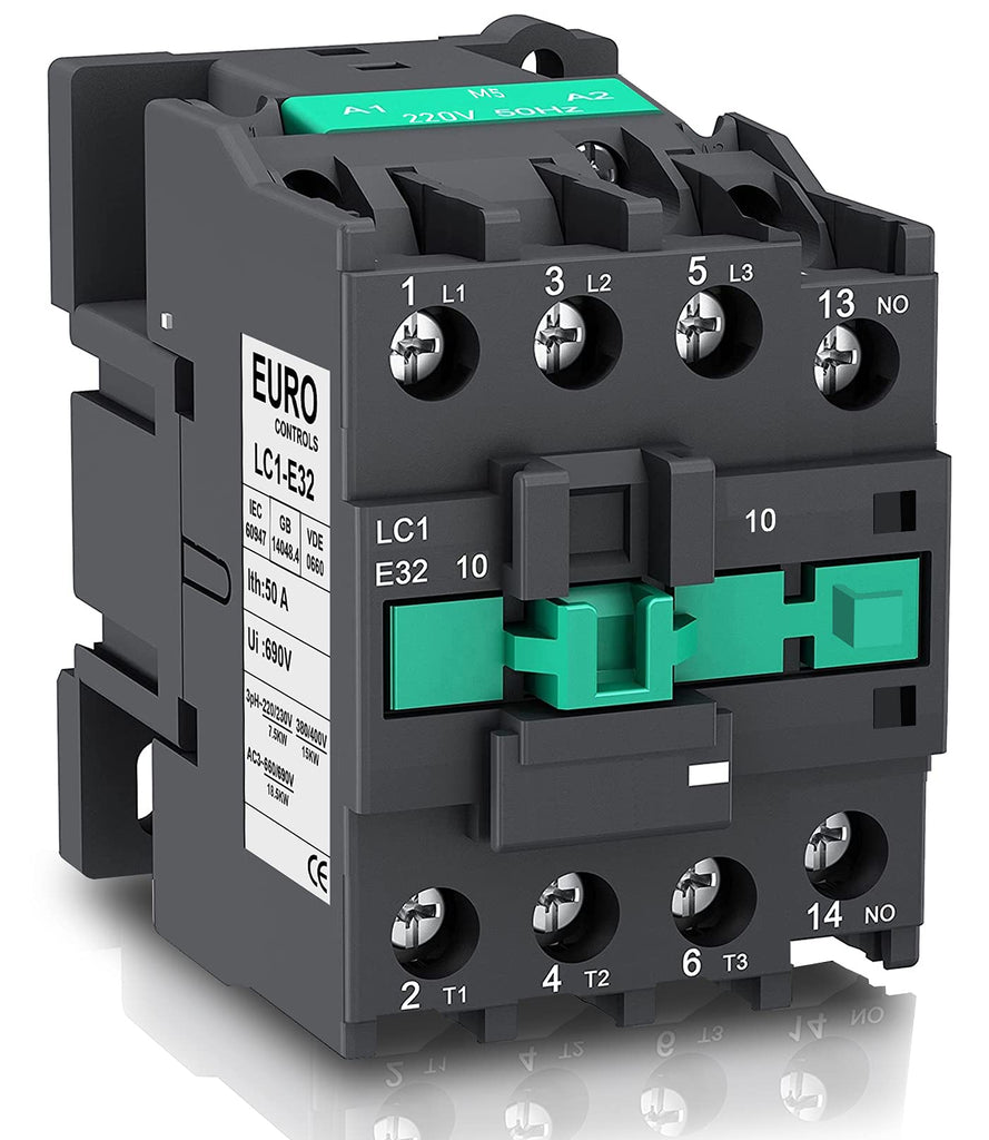EuroControls Euro Controls Power Contactor LC1E Series - Volts 220 AC - 3 Pole - Copper coil heavy duty Mechanical Contactor with silver alloy Wire Connector (32 Amps 3pole)