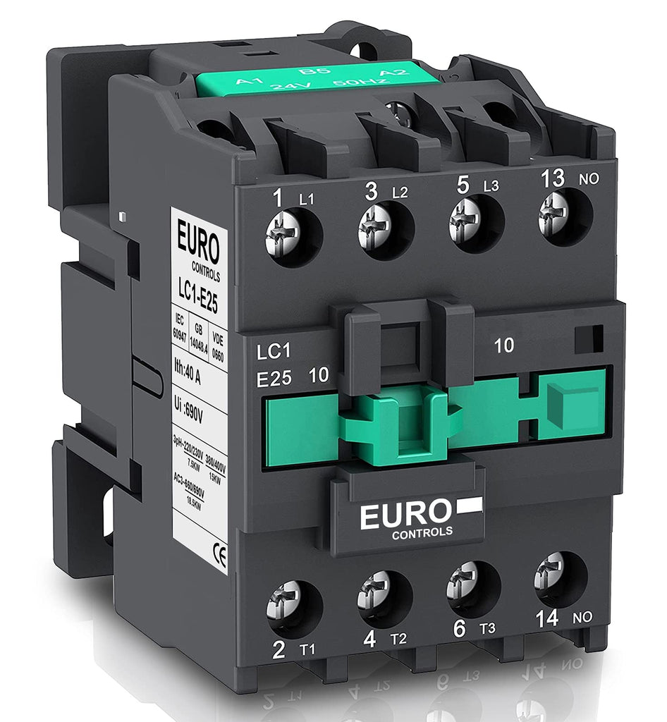 Euro Power Contactor LC1E25 Series - Volts 220 AC - 3 Pole - Copper coil heavy duty Mechanical Contactor with silver alloy Wire Connector (25Amps 3pole)