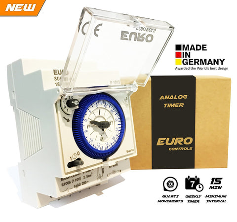 Euro Controls SUL181d Din Type Analog Timer Controller Switch -15 min interval - Programmable for Daily 48 on/off programs - DIN Rail Mounting - Heavy duty relay