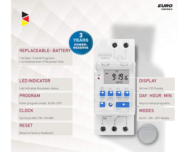 Euro EDT900 Din Type Digital Timer 200 to 250 volt German Excellence ...