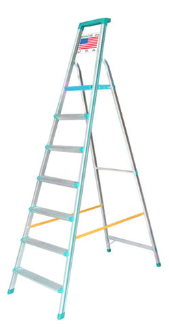 Euro Pro Household Aluminium Step ladder 7 Steps  - Made in Usa -Turquoise - Tool Tray - Ultra light weight