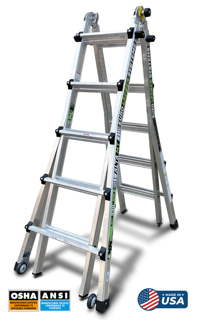 Euro SnapLock Made in USA Alta MT 26 - 6 ft to 24 ft Aluminium Multipurpose ladder - Extra Heavy Duty - Snap Locking - Wheel Kit - Palm buttons