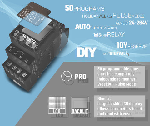 Gd1 Timer Euro EDT-PD1 German Digital Programmable Timer - 24 to 265 V AC / DC ...