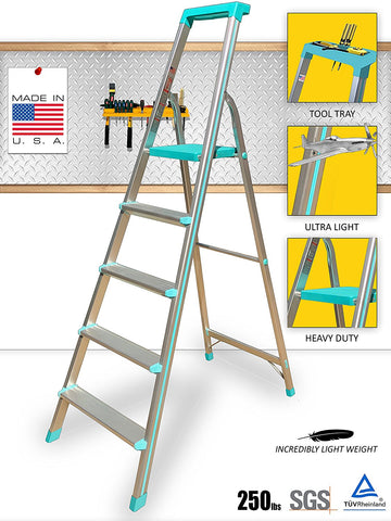 Euro Pro Household Aluminium Step ladder 4 Steps - Made in Usa -Turquo ...