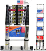 Euro Telescopic Aluminium Ladder 5.6 Mtr (18.6 Feet)  Made in USA - Stores At 3.5 Feet - Aerospace Aluminium - Ultra Stabilizer - Tip N Glide wheel kit - Red Que step -Tele Tech- Portable - Soft Close