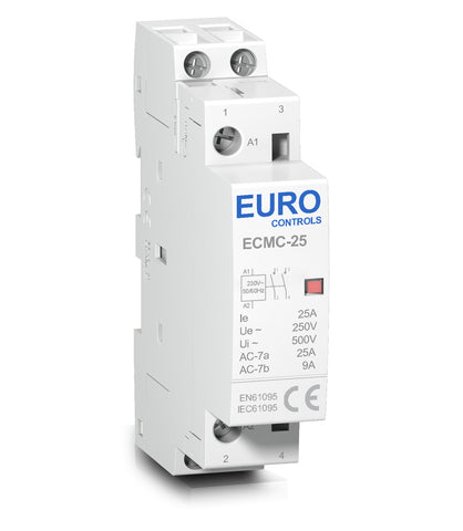 Euro Modular Power Contactor 25A 2NO ECMC Series - Volts 230 AC - Copper coil heavy duty - Low switching noise - Din mounting compact size - fits in MCB Distribution box