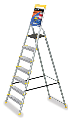 Werner Made in USA 7 Step Aluminium Ladder - Heavy Duty - Tool Tray - Extra Wide Rung - Aerospace Aluminium - Top seller (World No.1 in ladders)