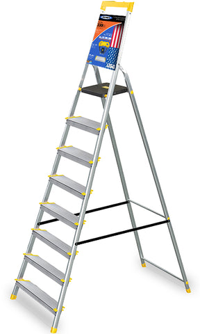 Werner Made in USA 8 Step Aluminium Ladder - Heavy Duty - Tool Tray - Extra Wide Rung - Aerospace Aluminium - Top seller (World No.1 in ladders)