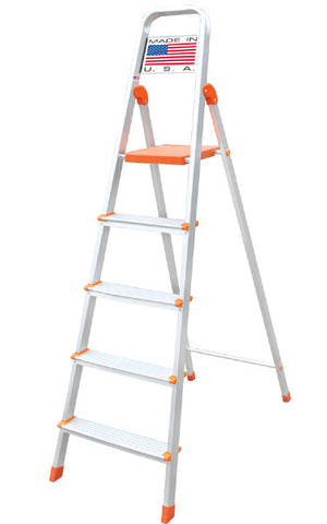 Euro Household Aluminium 5 Step ladder  - Made in Usa - Orange - Ultra light weight