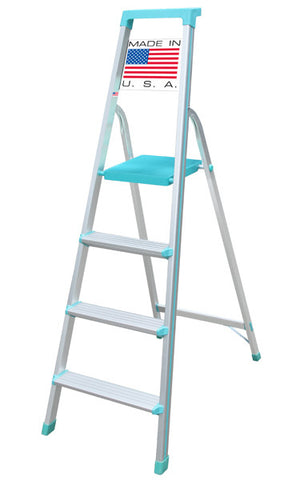 Euro Pro Household Aluminium Step ladder 4 Steps  - Made in Usa -Turquoise - Tool Tray - Ultra light weight