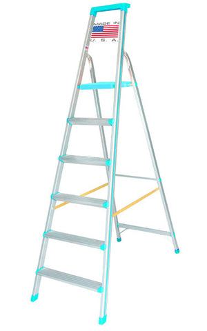 Euro Pro Household Aluminium Step ladder 6 Steps  - Made in Usa -Turquoise - Tool Tray - Ultra light weight